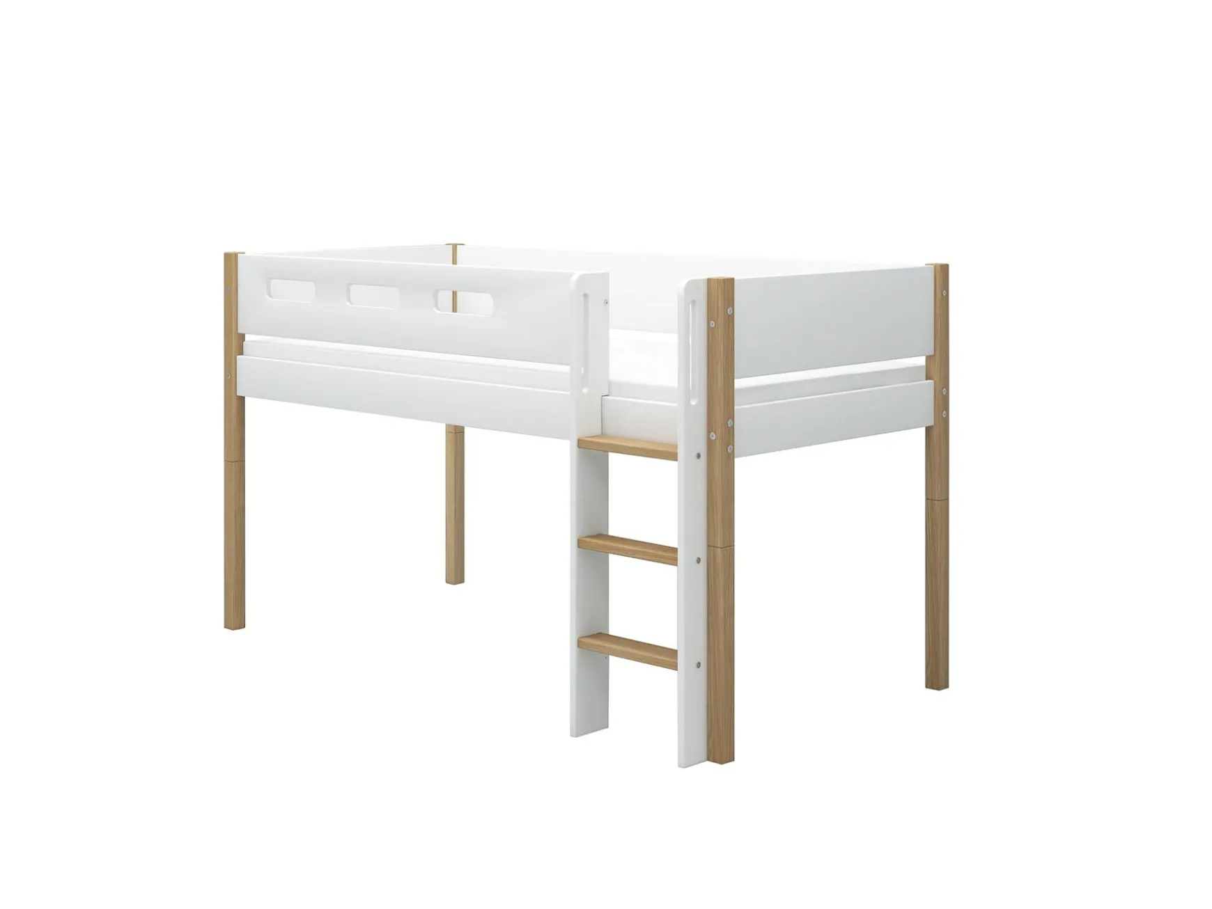 FLEXA Halvhøj seng med lige stige White/oak Clearance