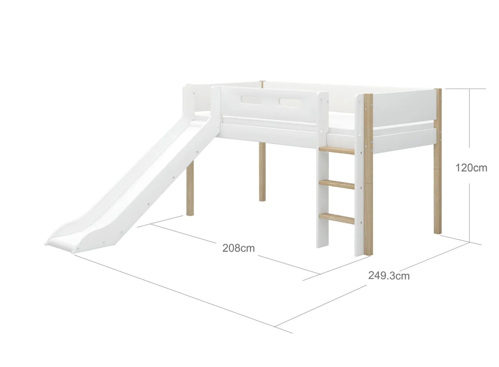 FLEXA HALVHØJ SENG MED LIGE STIGE OG RUTSJEBANE White/oak Clearance