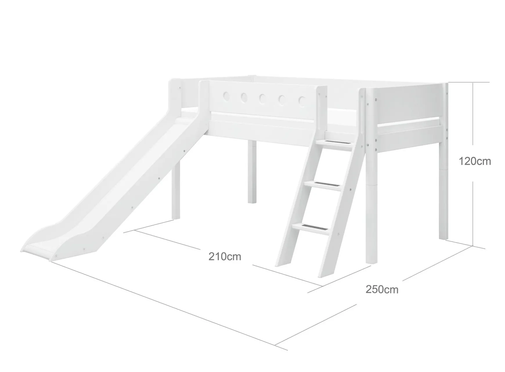 FLEXA Halvhøj seng med skrå stige og rutsjebane Hvid Store