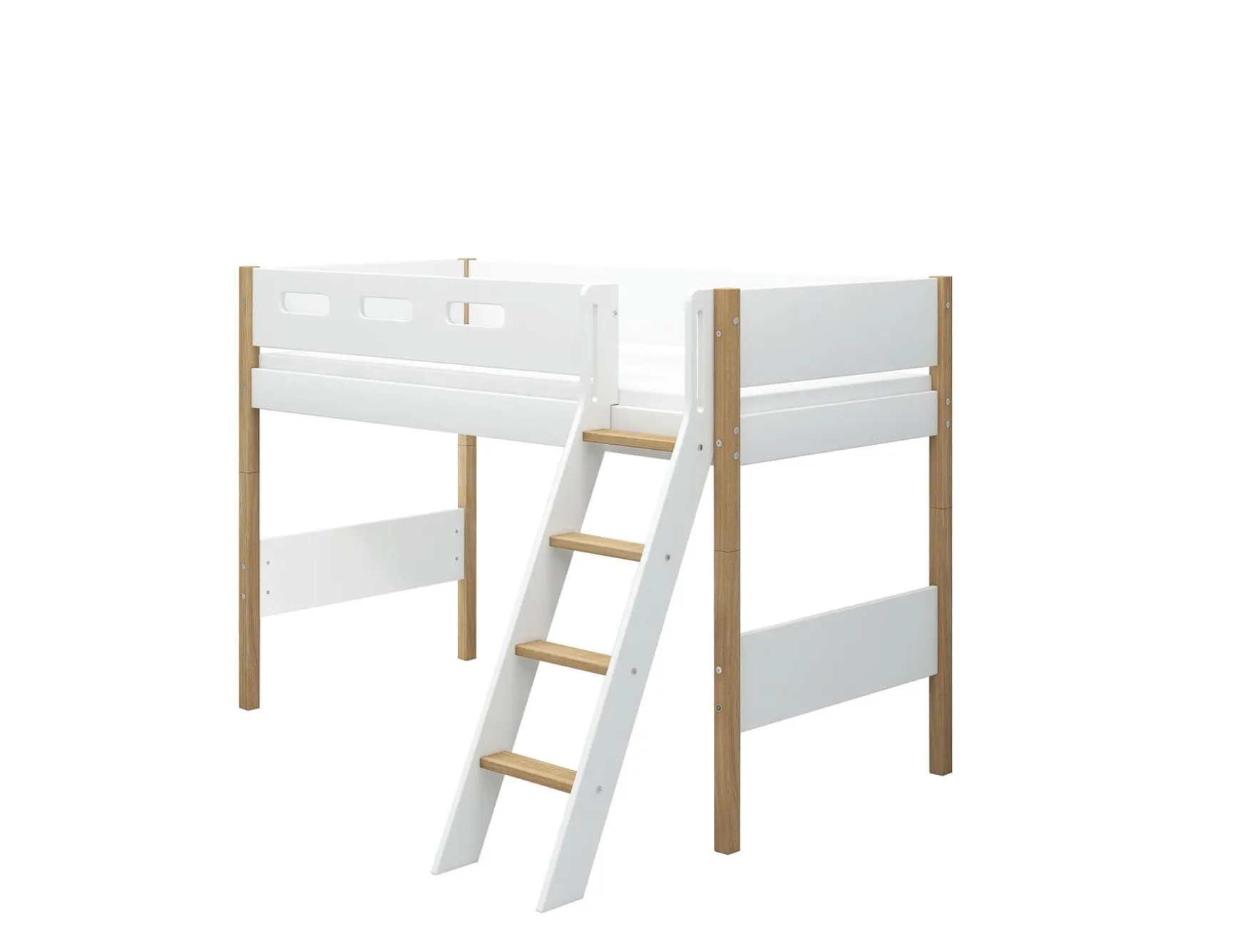 FLEXA Mellemhøj seng med skrå stige White/oak Cheap